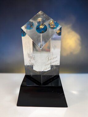 World Class Performance Acrylic Award With Inspirational Quote And Globe Accents